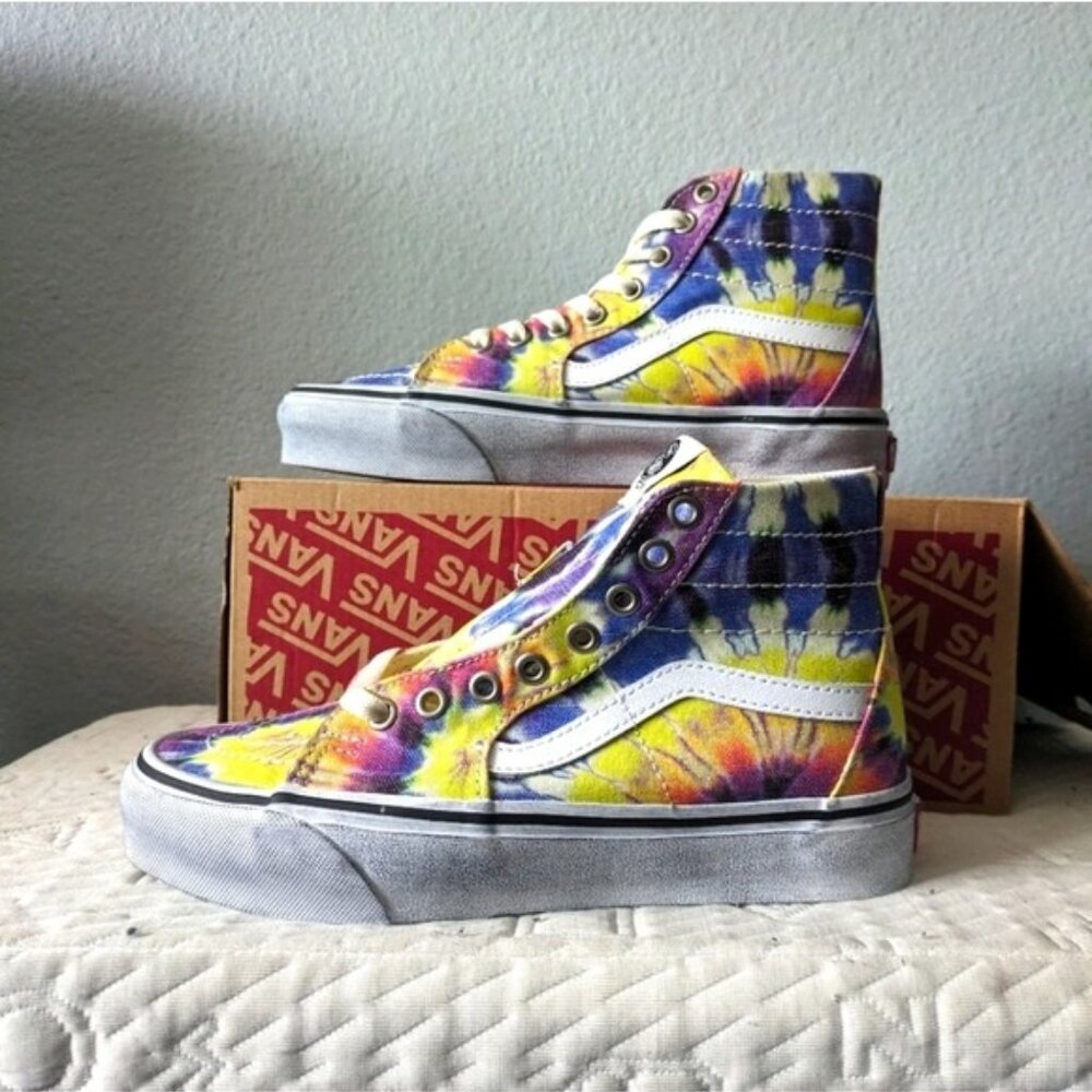 Vans Sk8 Hi Tapered Washed Tie Die Women Size 7 Yellow White VNOA4U1619X 112025 - Picture 2 of 11